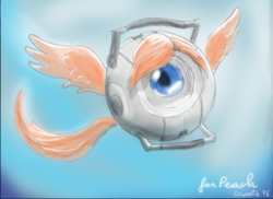 Size: 1089x792 | Tagged: safe, artist:coweetie, oc, oc only, oc:peach bloom, core, personality core, portal, portal (valve), wat