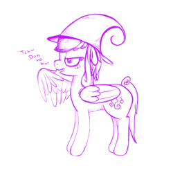 Size: 716x716 | Tagged: safe, artist:vee ness, oc, oc only, oc:vee ness, pegasus, pony, colt quest, adult, crossover, female, hat, mare, monochrome, noblewoman's laugh, simple background, solo, story included, transparent background, wings, witch, witch hat