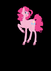 Size: 1024x1410 | Tagged: safe, artist:animalpainter, pinkie pie, earth pony, pony, g4, black background, female, fluffy, raised hoof, simple background, solo, unshorn fetlocks