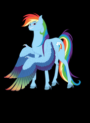 Size: 1024x1410 | Tagged: safe, artist:animalpainter, rainbow dash, pony, g4, backwards cutie mark, black background, colored wings, colored wingtips, female, simple background, solo