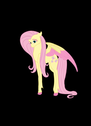 Size: 1024x1410 | Tagged: safe, artist:animalpainter, fluttershy, pegasus, pony, g4, black background, colored hooves, colored wings, colored wingtips, female, simple background, solo, spread wings, standing