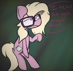 Size: 1528x1485 | Tagged: dead source, source needed, useless source url, safe, artist:booker-the-dewitt, grace manewitz, pony, g4, bipedal, dialogue, female, glasses, lidded eyes, mare, raised hoof, sketch, solo, tired