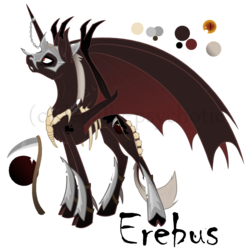 Size: 1500x1500 | Tagged: safe, artist:cranberry--zombie, oc, oc only, oc:erebus, alicorn, bat pony, bat pony alicorn, classical unicorn, pony, unicorn, alicorn oc, bat wings, cloven hooves, horn, leonine tail, male, offspring, parent:oc:hades, parent:princess luna, parents:canon x oc, reference sheet, simple background, solo, stallion, transparent background