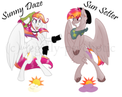 Size: 2500x2000 | Tagged: safe, artist:cranberry--zombie, sunny daze (g3), oc, oc only, oc:sun setter, pegasus, pony, g3, g4, female, g3 to g4, generation leap, hat, high res, leg warmers, male, mare, piercing, simple background, stallion, tongue piercing, transparent background