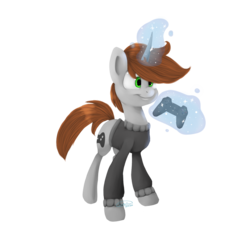 Size: 1024x1024 | Tagged: safe, artist:chibadeer, oc, oc only, pony, unicorn, clothes, controller, joystick, magic, male, simple background, solo, stallion, transparent background