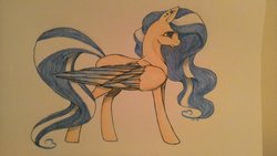 Size: 1024x576 | Tagged: safe, artist:oneiria-fylakas, oc, oc only, pegasus, pony, female, mare, simple background, solo, traditional art, white background
