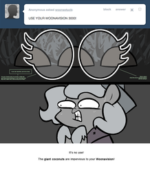 Size: 666x763 | Tagged: safe, artist:egophiliac, princess luna, moonstuck, g4, cartographer's cap, filly, grayscale, gritted teeth, hat, hud, marauder's mantle, monochrome, sweat, tumblr, tumblr comic, woona, woonoggles, younger