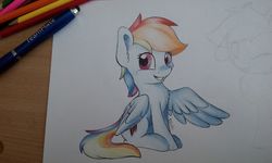 Size: 1280x768 | Tagged: safe, artist:dbleki, rainbow dash, pegasus, pony, g4, cute, female, pencil, simple background, smiling, solo, traditional art, white background