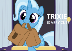 Size: 998x712 | Tagged: safe, edit, edited screencap, screencap, trixie, pony, unicorn, g4, to where and back again, bronybait, captain obvious, cute, diatrixes, female, image macro, meme, mouth hold, solo, to saddlebags and back again, trixie is cute, truth