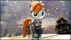 Size: 1920x1080 | Tagged: safe, artist:skilm, oc, oc only, oc:littlepip, pony, unicorn, fallout equestria, 3d, :p, clothes, fanfic, fanfic art, female, horn, jumpsuit, looking at you, mare, pipboy, pipbuck, solo, source filmmaker, stars, tongue out, tree, vault suit