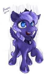 Size: 600x971 | Tagged: safe, artist:pastelpupils, princess luna, alicorn, pony, g4, female, filly, open mouth, raised hoof, simple background, solo, woona, younger