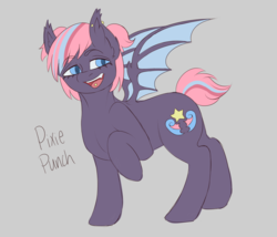 Size: 1280x1097 | Tagged: safe, artist:askamberfawn, oc, oc only, oc:pixie punch, bat pony, pony, adoptable, female, open mouth, piercing, solo, tongue out
