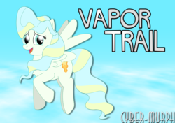 Size: 4760x3344 | Tagged: safe, artist:cyber-murph, vapor trail, pegasus, pony, g4, top bolt, adorable face, cute, female, flying, high res, mare, open mouth, signature, smiling, smiling at you, solo, text, vaporbetes