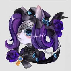 Size: 580x580 | Tagged: safe, artist:xing, rarity, pony, unicorn, g4, bandage, bust, clothes, female, flower, gray background, hat, rose, simple background, solo