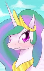 Size: 600x960 | Tagged: safe, artist:phoenixperegrine, princess celestia, alicorn, pony, g4, blushing, bust, crown, female, jewelry, looking at you, peytral, portrait, regalia, solo