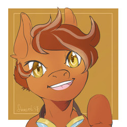 Size: 512x512 | Tagged: safe, artist:teymar, oc, oc only, oc:cirrus mist, pegasus, pony, bust, frazzled hair, goggles, portrait, raised hoof, simple background, smiling, solo, steampunk