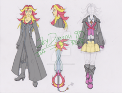 Size: 1024x788 | Tagged: safe, artist:skydragon90, sunset shimmer, equestria girls, g4, belly button, clothes, disney, jacket, keyblade, kingdom hearts, leather jacket, midriff, nobody, organization xiii, pleated skirt, skirt