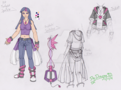 Size: 1024x762 | Tagged: safe, artist:skydragon90, twilight sparkle, human, g4, belly button, clothes, crossover, disney, humanized, jewelry, keyblade, kingdom hearts, looking at you, midriff, necklace, sketch, tank top, watermark, weapon
