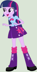 Size: 1392x2660 | Tagged: safe, artist:ra1nb0wk1tty, twilight sparkle, alicorn, equestria girls, g4, bowtie, clothes, cute, female, green background, leg warmers, open mouth, pleated skirt, shoes, simple background, skirt, solo, twiabetes, twilight sparkle (alicorn)