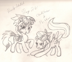Size: 1849x1597 | Tagged: safe, artist:silversthreads, cloudchaser, flitter, pegasus, pony, g4, daily sketch, female, mare, sketch, traditional art, twins
