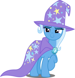 Size: 4860x5000 | Tagged: safe, trixie, pony, unicorn, g4, absurd resolution, brooch, cape, example, female, jewelry, mare, raised hoof, simple background, smiling, smirk, solo, transparent background, trixie's brooch, trixie's cape, trixie's hat