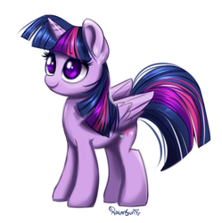 Size: 795x797 | Tagged: safe, artist:confetticakez, twilight sparkle, alicorn, pony, g4, colored pupils, cute, female, folded wings, looking at something, signature, simple background, smiling, solo, stray strand, twiabetes, twilight sparkle (alicorn), white background