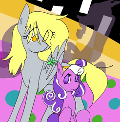 Size: 1024x1041 | Tagged: safe, artist:cubbybatdoodles, derpy hooves, discord, screwball, pegasus, pony, g4, duo, female, mare, shadow