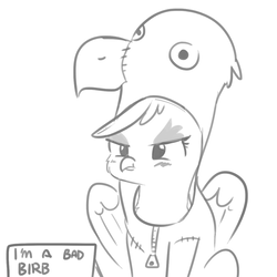 Size: 1080x1080 | Tagged: safe, artist:tjpones, gilda, griffon, g4, birb, blushing, clothes, costume, cute, female, gildadorable, monochrome, pet shaming, shaming, sign, sketch, solo, tjpones is trying to murder us