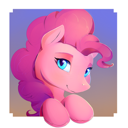 Size: 1389x1389 | Tagged: safe, artist:viwrastupr, pinkie pie, earth pony, pony, g4, bust, female, looking at you, mare, out of frame, portrait, solo, unshorn fetlocks