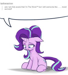 Size: 1250x1388 | Tagged: safe, artist:heir-of-rick, starlight glimmer, pony, unicorn, g4, crying, dialogue, discussion in the comments, female, floppy ears, lidded eyes, looking down, open mouth, sad, simple background, sitting, solo, speech bubble, white background