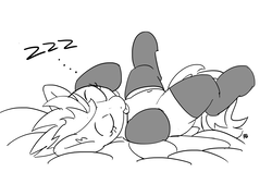 Size: 1280x866 | Tagged: safe, artist:pabbley, spitfire, pegasus, pony, g4, belly button, clothes, cute, drool, female, grayscale, mare, monochrome, simple background, sleeping, socks, solo, tongue out, white background, zzz