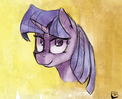 Size: 2177x1769 | Tagged: safe, artist:post-it, twilight sparkle, pony, g4, bust, colored sketch, female, sketch, solo