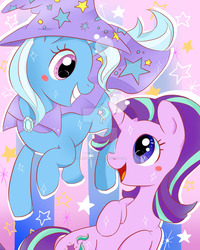 Size: 900x1125 | Tagged: safe, artist:kumikoponylk, starlight glimmer, trixie, pony, unicorn, g4, cute, diatrixes, female, glimmerbetes, grin, happy, mare, smiling, watermark