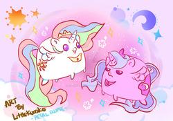 Size: 1024x717 | Tagged: safe, artist:kumikoponylk, princess celestia, princess luna, g4, chubbie, tongue out, watermark