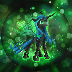 Size: 2539x2539 | Tagged: safe, artist:conniethecasanova, artist:flamevulture17, color edit, edit, queen chrysalis, changeling, changeling queen, g4, colored, female, high res, solo