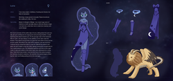 Size: 2150x1008 | Tagged: safe, artist:howxu, princess luna, human, manticore, clothes, commission, dress, evening gloves, expressions, female, gloves, humanized, long gloves, long hair, looking at you, reference sheet, side slit, solo