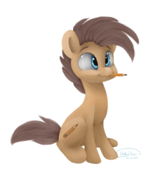 Size: 708x840 | Tagged: safe, artist:chibadeer, oc, oc only, earth pony, pony, male, mouth hold, pencil, simple background, sitting, solo, stallion, transparent background