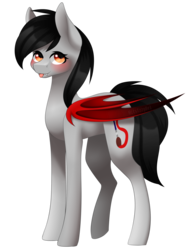 Size: 1024x1349 | Tagged: safe, artist:itsizzybel, oc, oc only, oc:scarlet spectrum, bat pony, pony, art trade, blushing, female, looking at you, mare, simple background, smiling, solo, tongue out, transparent background