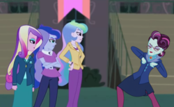 Size: 1418x872 | Tagged: safe, edit, edited screencap, screencap, dean cadance, princess cadance, princess celestia, princess luna, principal abacus cinch, principal celestia, vice principal luna, equestria girls, g4, clothes, dancing, dancing cinch, female, krumping, siblings, sisters, skirt, wat