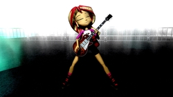 Size: 1600x900 | Tagged: safe, artist:tishadster, sunset shimmer, equestria girls, g4, my little pony equestria girls: legend of everfree, 3d, boots, clothes, electric guitar, eyes closed, female, gmod, guitar, guitar pick, musical instrument, playing, rock (music), shorts, socks, solo, sunset shredder