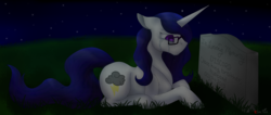 Size: 2412x1025 | Tagged: safe, artist:anxiouslilnerd, discord, oc, oc only, oc:thunderstorm, pony, unicorn, g4, death, grave, gravestone, paint tool sai, solo, unicorn oc