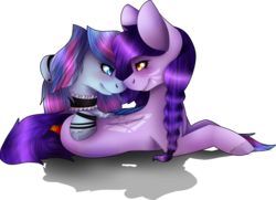 Size: 1024x743 | Tagged: safe, artist:fizzy2014, oc, oc only, earth pony, pegasus, pony, choker, female, mare, prone, simple background, transparent background