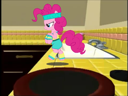 Size: 565x424 | Tagged: safe, pinkie pie, earth pony, pony, g4, exercise, female, parody, solo, trampoline, veggietales, very silly songs