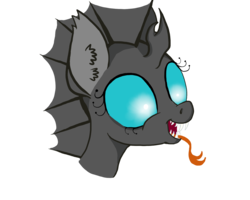 Size: 1555x1246 | Tagged: safe, artist:paskanaakka, derpibooru exclusive, changeling, g4, bust, ear fluff, fangs, forked tongue, portrait, sharp teeth, simple background, smiling, solo, teeth, tongue out, transparent background