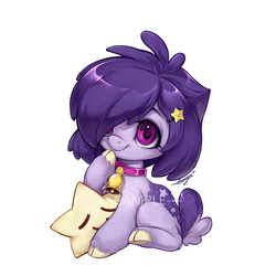 Size: 780x780 | Tagged: safe, artist:ciciya, oc, oc only, bell, bell collar, cloven hooves, collar, cute, female, hair accessory, hairclip, solo, stars