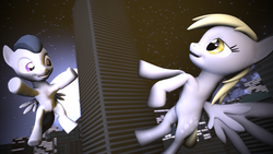 Size: 3840x2160 | Tagged: safe, artist:viranimation, derpy hooves, rumble, pegasus, pony, g4, 3d, cute, derpumble, derpy day, derpy day 2017, female, flying, high res, male, mare, moon, shipping, source filmmaker, straight, straight shota