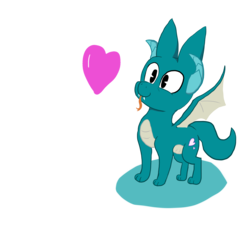 Size: 1894x1721 | Tagged: safe, artist:paskanaakka, derpibooru exclusive, oc, oc only, oc:puppy love, dracony, hybrid, fangs, forked tongue, heart, paws, simple background, smiling, solo, spread wings, tongue out, transparent background