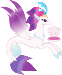 Size: 6400x7702 | Tagged: safe, artist:parclytaxel, queen novo, seapony (g4), g4, my little pony: the movie, .svg available, absurd resolution, beautiful, female, movie accurate, prone, seashell, shading, simple background, smiling, solo, spread wings, transparent background, vector