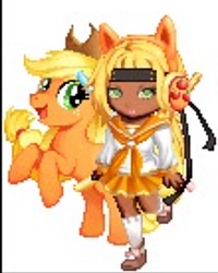 Size: 768x959 | Tagged: safe, applejack, human, g4, clothes, headphones, humanized, ninja headband, school uniform, schoolgirl