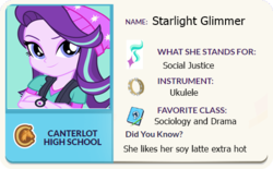 Size: 512x318 | Tagged: safe, edit, starlight glimmer, equestria girls, g4, eqg profiles, fake, female, hipster, social justice, solo